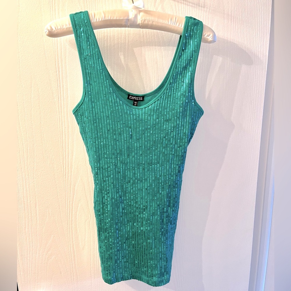 EXPRESS - sequin tank top S emerald green